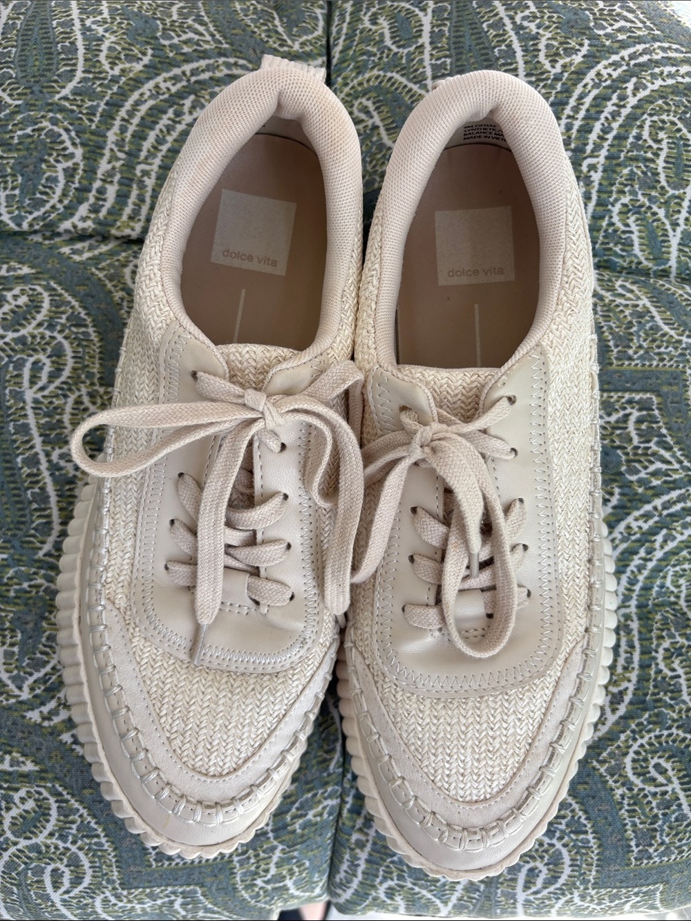Dolce Vita Cream Woven Lace-Up Sneakers